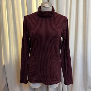Athleta Turtleneck Long Sleeve Top brown with Black Pinstripes XL thumb